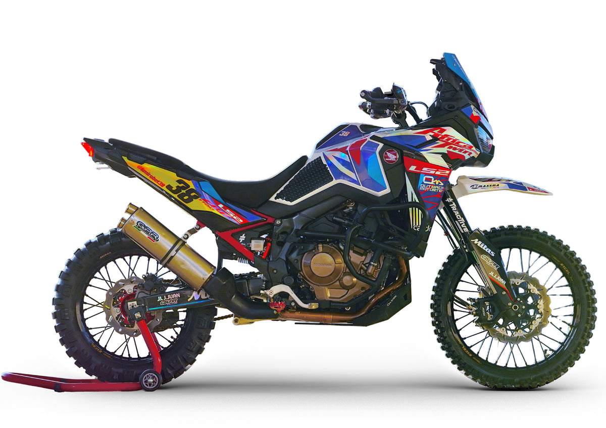 Kit Adhesivos Honda Africa Twin CRF 1100(24-25) Kirian Mirabet 2025 Fluor Edition FULL REPLICA - Unitransfer Marking Systems, S.L.